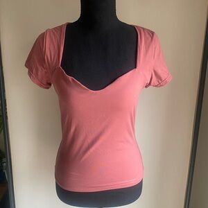 Fitted Pink Short Sleeve Sweetheart Neck Top